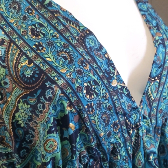 Beautifully Designed Boho Silk Dress Turquoise, Green, Brown & Gold. One Size - Picture 11 of 15